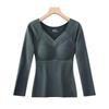 Women's Double-Sided Velvet Self-Heating Top with Fixed Cups, Thickened Waist, Long Sleeves - Warm Autumn Shirt.