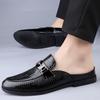 Fashion Men Luxury Designer patent Leather Mules Male Summer Fashion Casual Breathable Comfy Sandals Open Back Low-heel Slippers