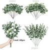 30/60/120Pcs Artificial Eucalyptus Leaves Stems Bulk 3 Kinds Mixed Silver Dollar Eucalyptus Bouquets Floral Wedding Home Decor