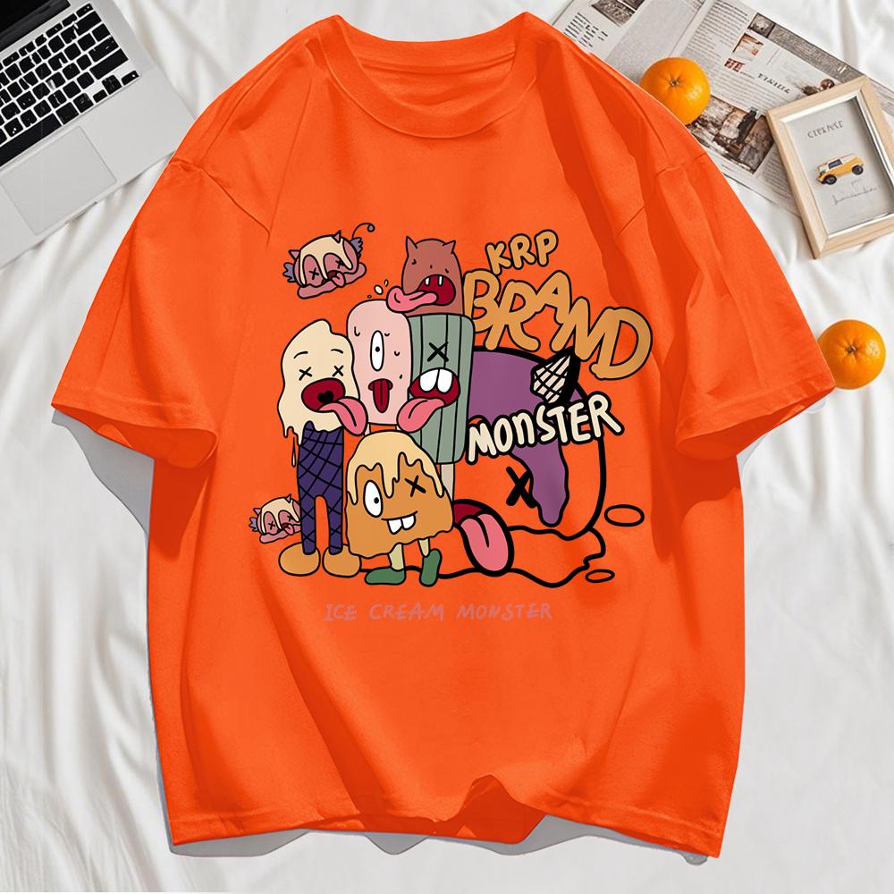 Ice Cream Monster Printing Men T-Shirt Oversized T Shirts Cotton Summer Streetwear O-Neck Casual Comfortable Clothing