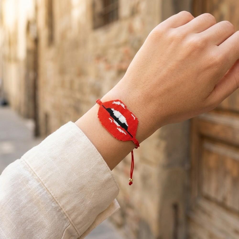 Fashion Beaded Bracelet Adjustable Lip Biting Bangle Cool Demon Eyes Hand Chain  Girl