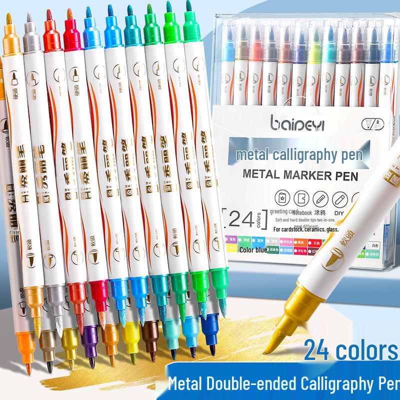 

24-Color Dual-Tip Calligraphy and Metallic Pearlescent Outlining Pen Set Other