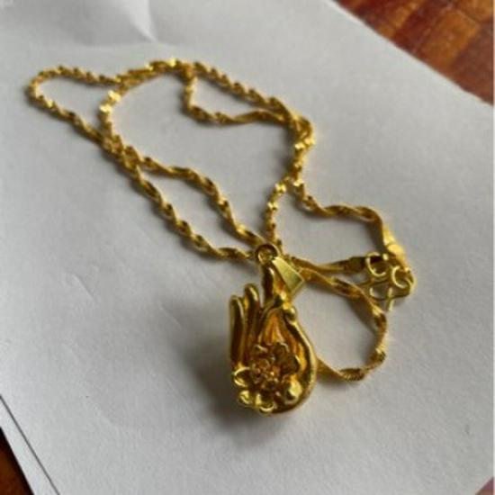 Authentic Vietnamese 999 Gold Water Wave Choker with Sand Gold Flower Pendant - Non-Fading Necklace for Women