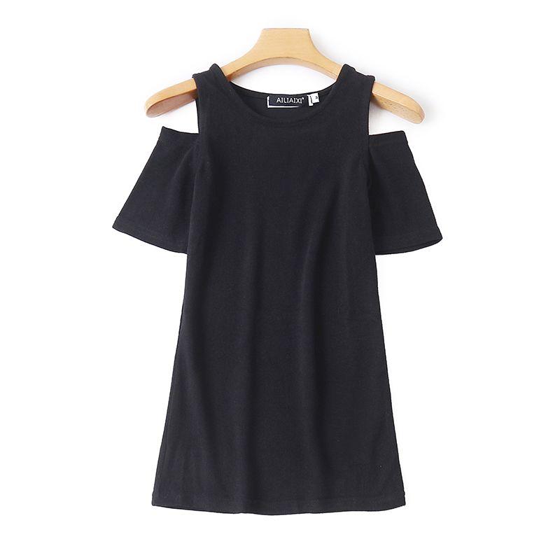 

Strapless round Neck Slim-Fit Stretch Top Knitted Short Sleeve Black S