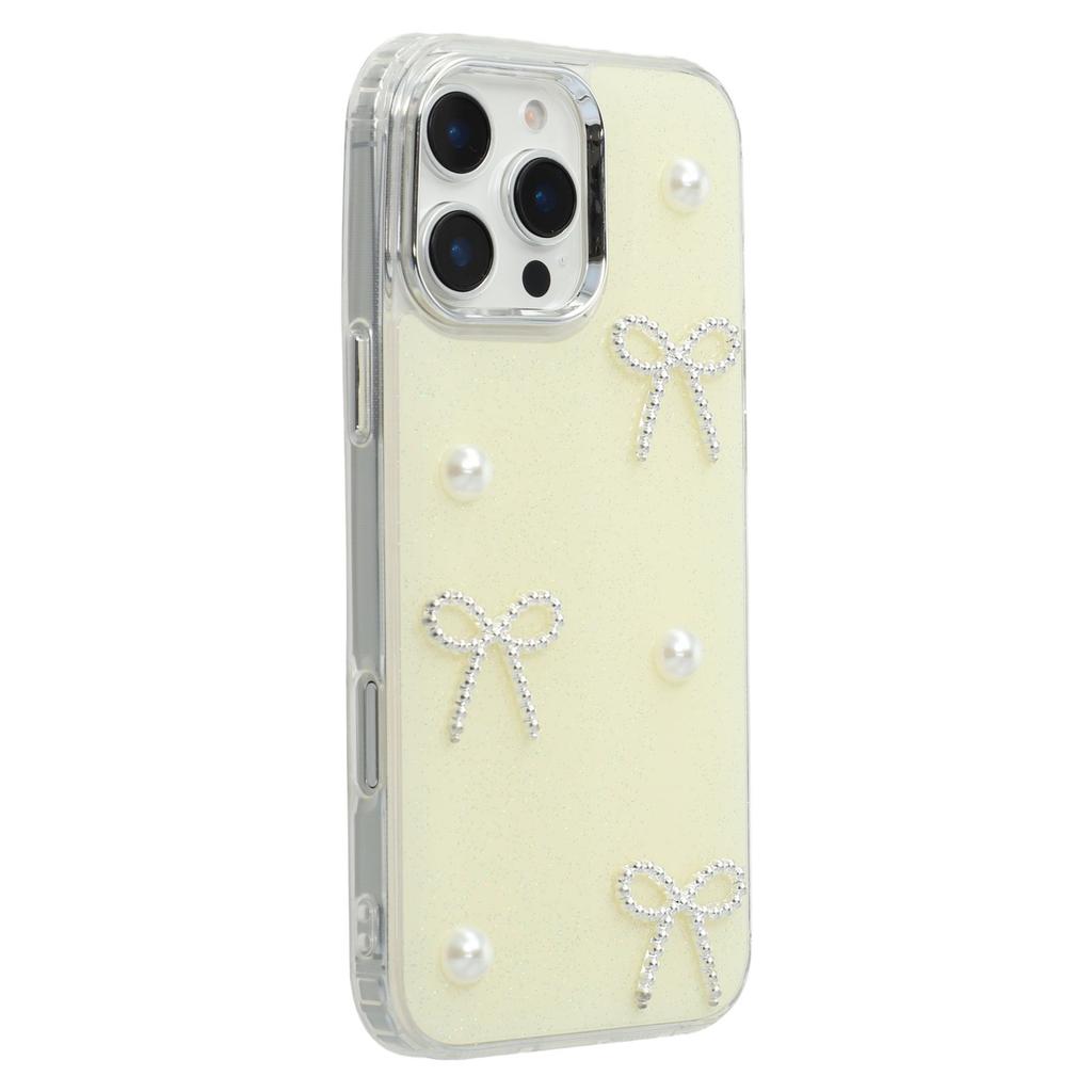 For iPhone 16 Pro Case Pearl Bow Epoxy Design TPU+PC Phone Back Cover