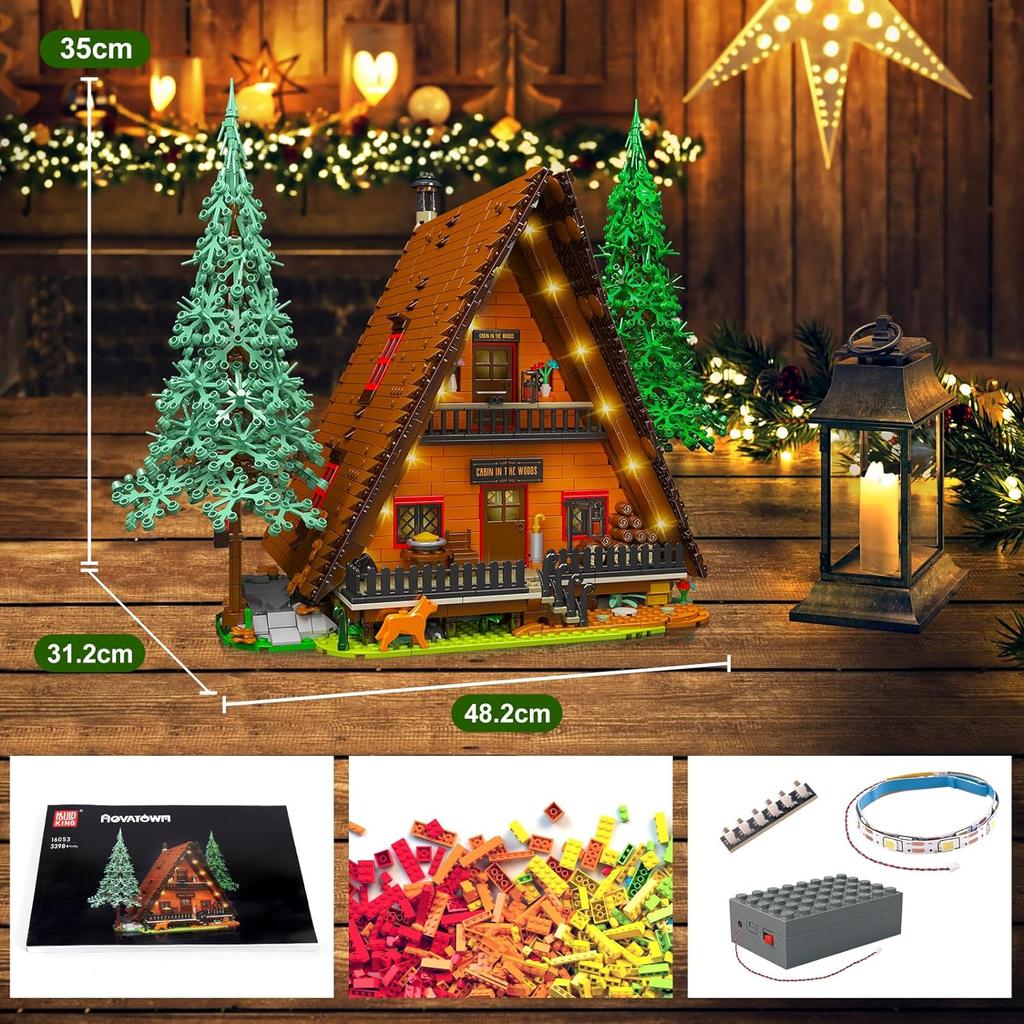 MOULD KING 16053 Streetview Baustein Die MOC Weihnachtshütte im Wald mit Led-Teilen Modell Spielzeug Kinder Weihnachtsgeschenke