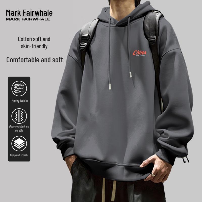 

Mark Fairwhale Men s Letter Print Heavyweight Hooded Pullover M