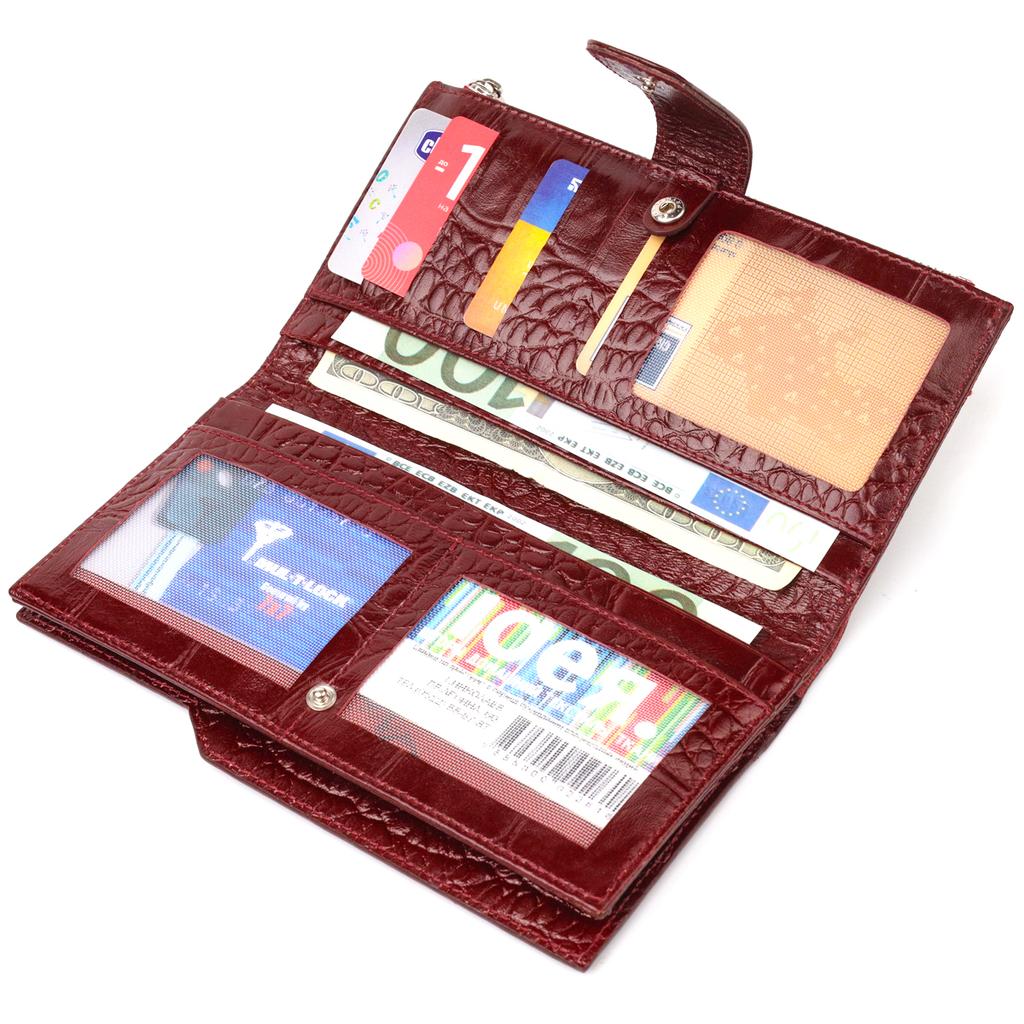 Prostorné vertikální dámské kočky z pravé kůže s ražbou krokodýla CANPELLINI Wallet 21644 Burgundy