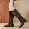 6056-3 suede French boots but knee boots 2025 autumn and winter new retro women's boots pleated boots
