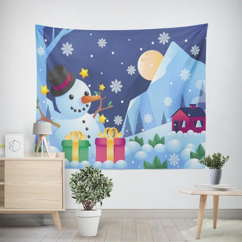 New Year Christmas Snowman Gift Box Pattern Living Room Bedroom Decorative Tapestry