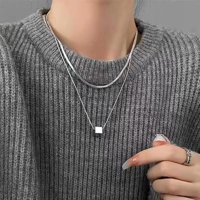 Stacking and Wearing Type Double Layer Geometric Titanium Steel Pendant Necklace for Women Charm Clavicle Chain Fashion Jewelry