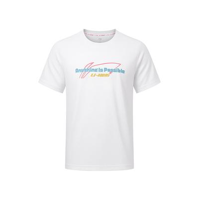 Li Ning Badminton Series Youthful Refreshing Versatile Breathable Quick-Dry Cool Round Neck Sports Casual T-Shirt Unisex Tops White AHSW111-2
