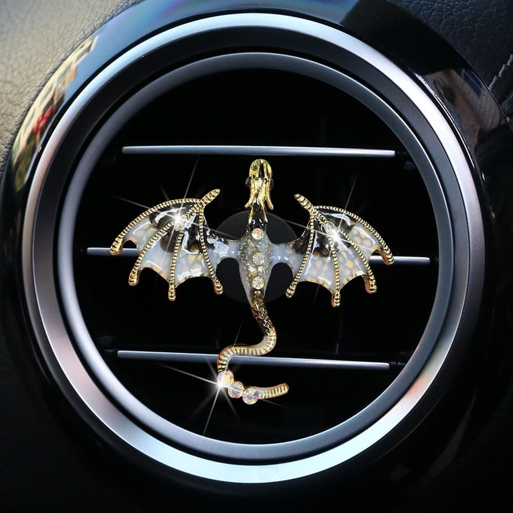 4Pcs Bling Dragon Air Vent Clips Car Air Freshener Car Accessories Enamel Fire Dragon Wyvern Vent Clips Refillable Auto Essential Oil Outlet Gothic