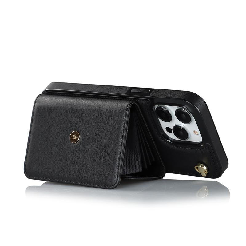 For iPhone 14 13 12 Mini 11Pro Max X/XS XR 8 7 Plus Wallet Leather Case with Long Lanyard Kickstand All-round Shockproof Cover