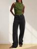 Women's Mock Neck Sleeveless Tank Top Slim Fitted Ruched Draped Top