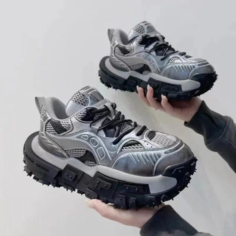 Modische Klobige Sneaker Herren Designer Reifensohle Laufschuhe Mode Lässig Mikrofaserleder Stoff Erhöhte Interne Plateau Schuhe