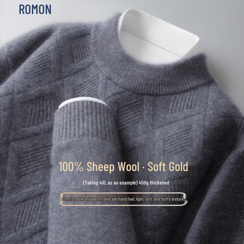 ROMON Men's Premium Wool Crew Neck Thermal Knit Sweater