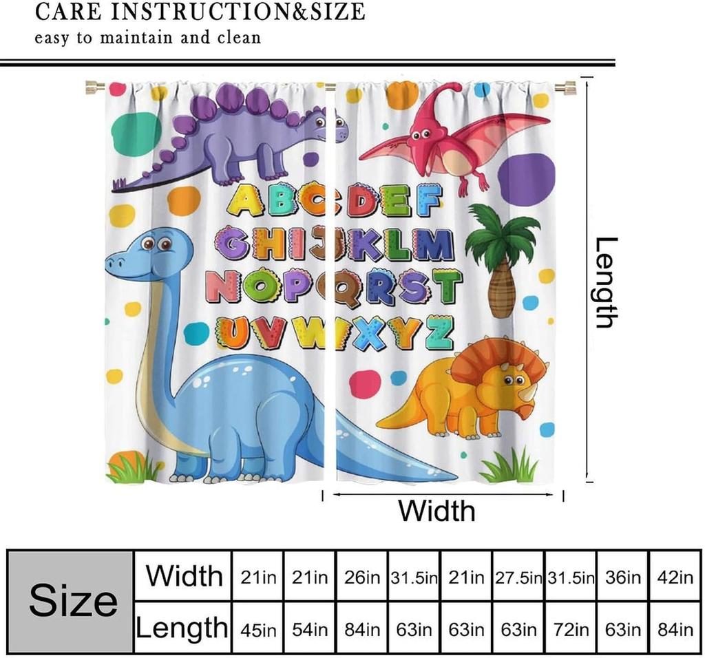 Abc Classroom Curtains Kids Curtains Colorful Cartoon Dinosaur Alphabet Learning Boys Girls Window Treatments Toddler Bedroom