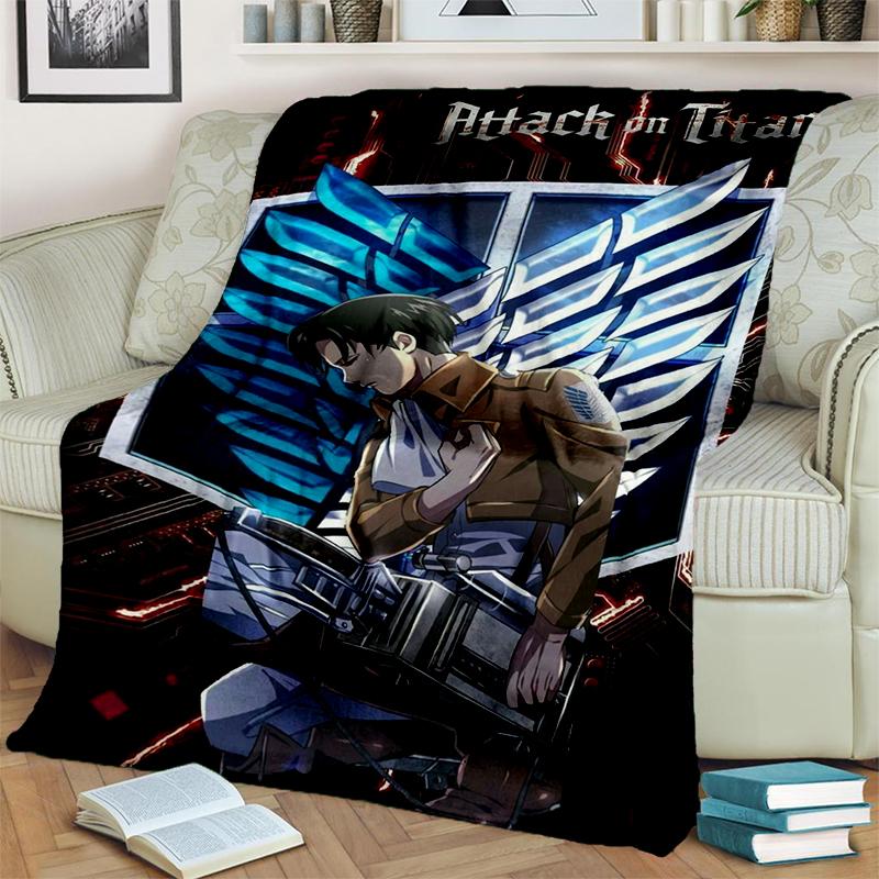 3D Cartoon Attack on Titan Eren Mikasa Anime Blanket,Soft Throw Blanket for Home Bedroom Bed Sofa Travel Picnic Cover Kids Gift