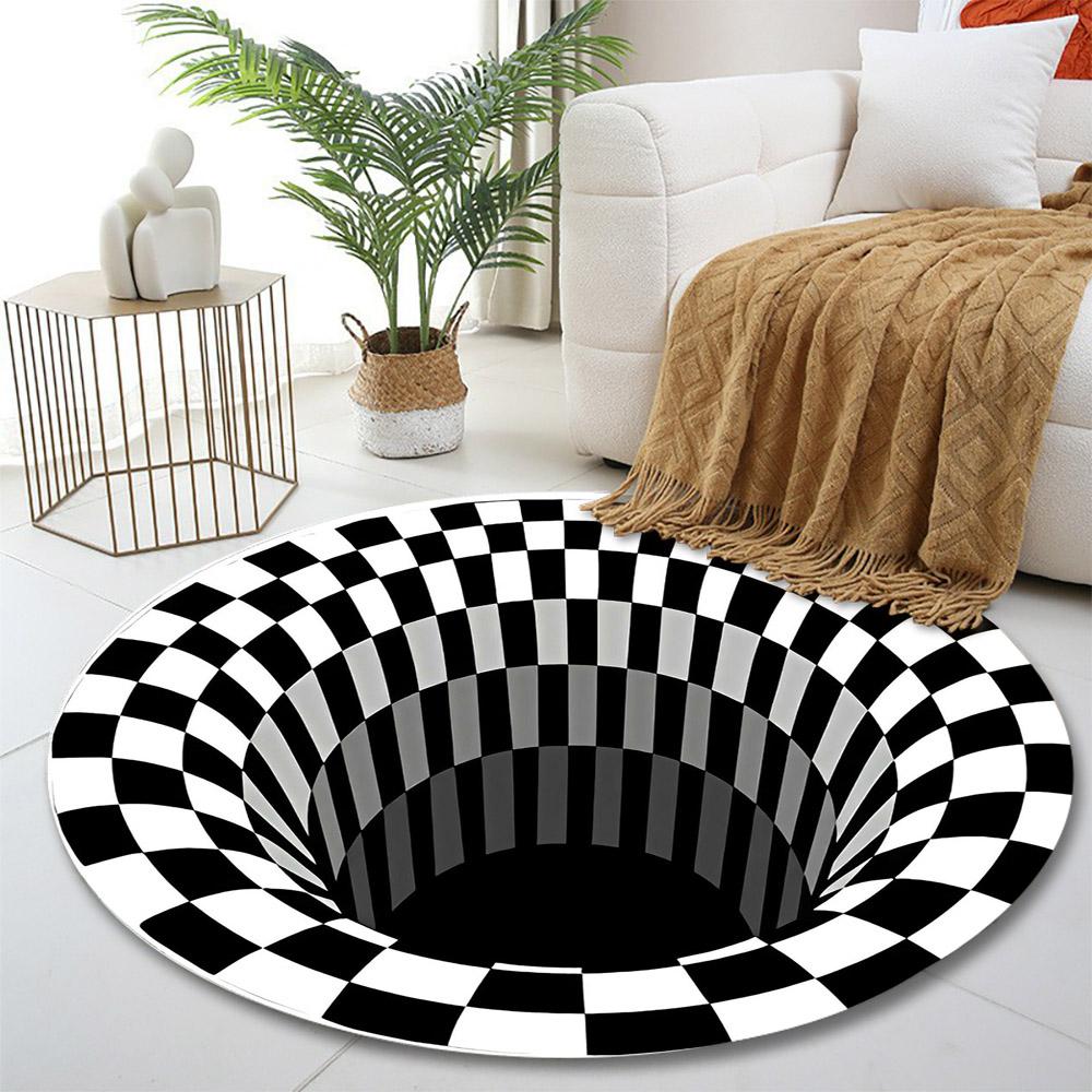 Optical Illusion Black Hole Carpet Print Round Rug, Living Room, Bedroom, Playroom Carpet, Non Slip Floor Mat, Gift