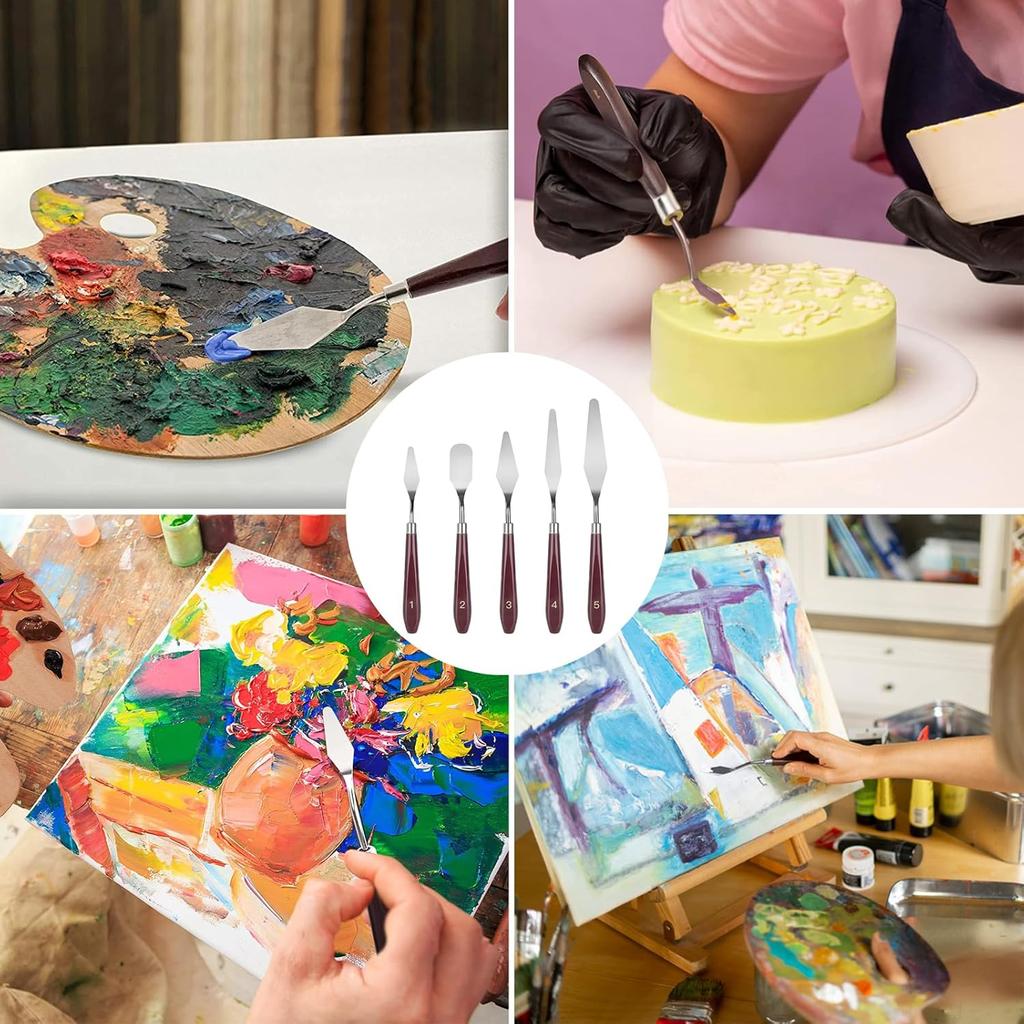 11 Pcs Palette Knife Set, 5 Pcs Stainless Steel Palette Knives and 6 Pcs Plastic Scrapers, Painting Accessories for Oil Acrylic Canvas Painting