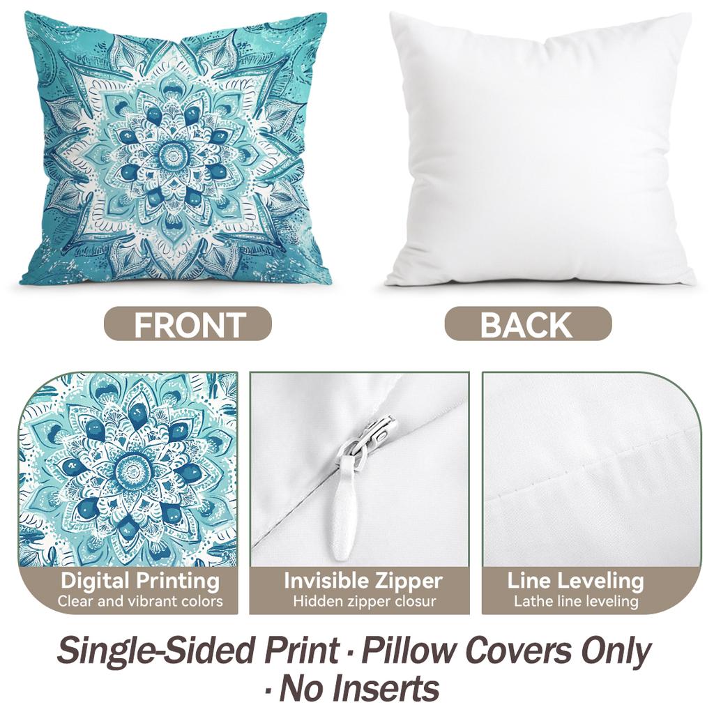 1/4pcs Teal Mandala Cushions Pillowcase Polyester Cushion Cover Throw Pillow Pillowcover Home Car Sofa Decor