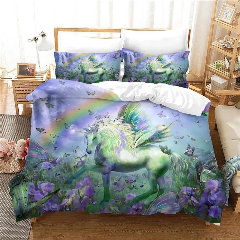 Dropship Beding Set Unicorn 140x210 Dream Soft Duvet Cover Set for Girl Boy Single, Double Sized Dimensions Bedrom Comfortable Quilt Cover Sets