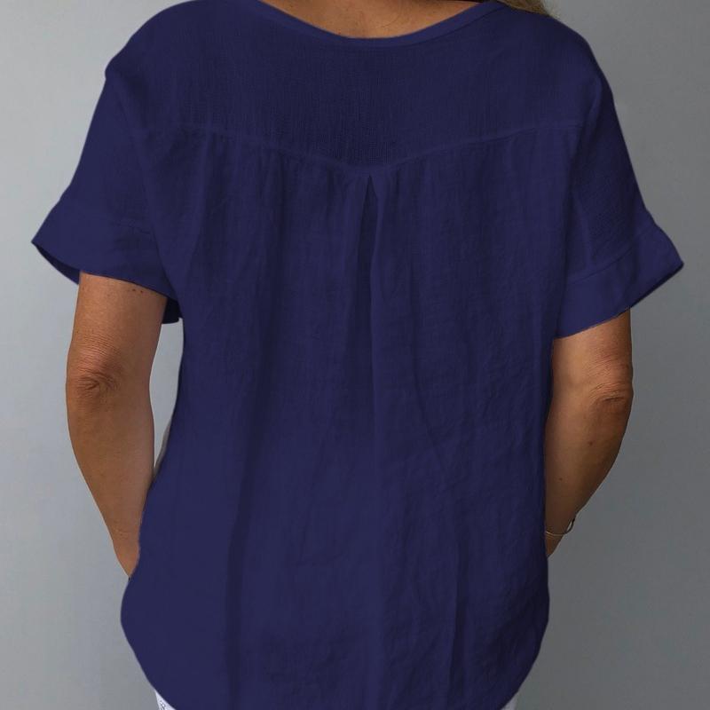 Mode Baumwolle Leinen Lose Beiläufige Bluse Frauen Vintage Kurzarm Gedruckt Hemd Frauen Elegante V Hals Büro Dame Tops