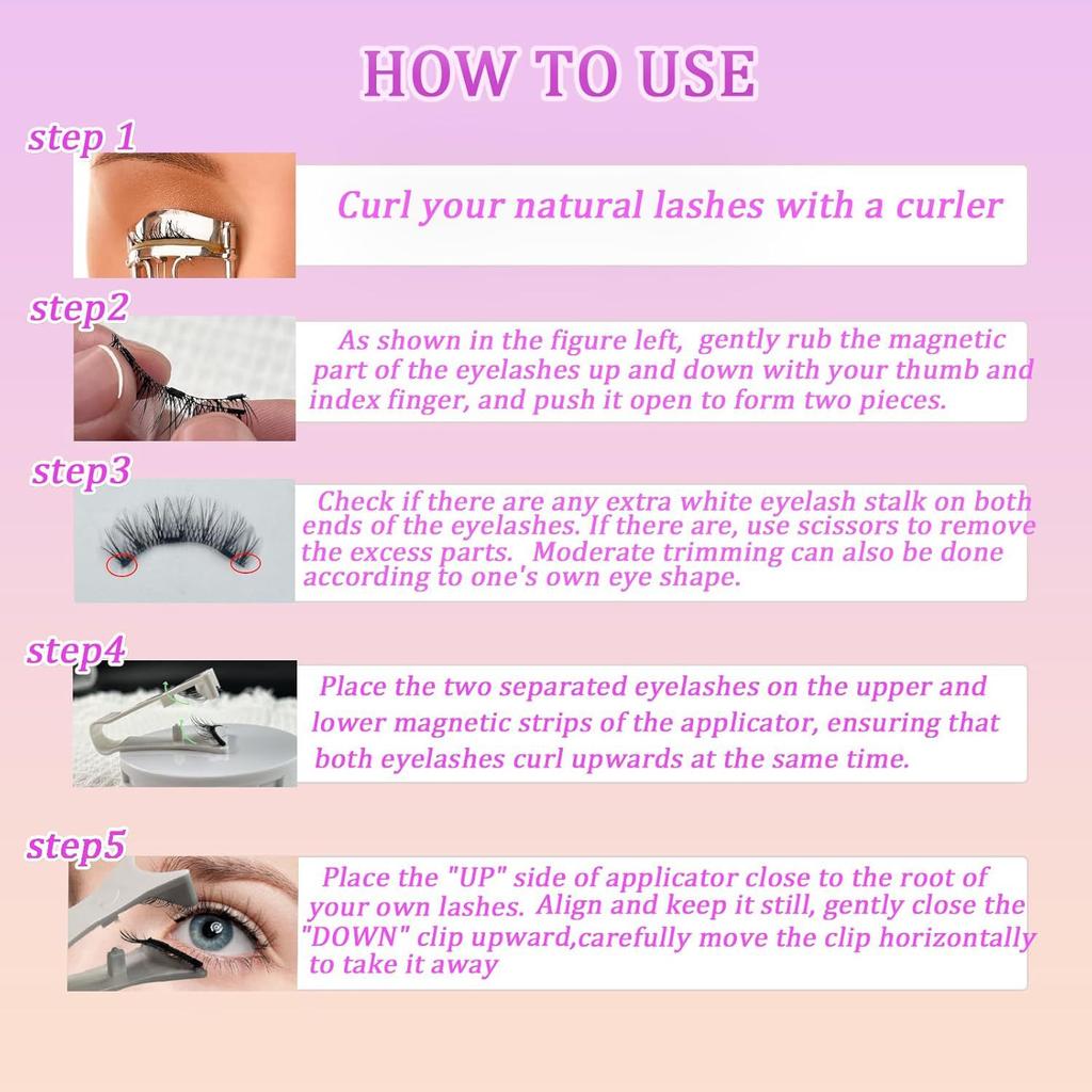2-Pair Magnetic Eyelashes Set with Mirror Storage Box & Applicator - Natural Look, Glue-Free, Reusable, and Easy To Apply
