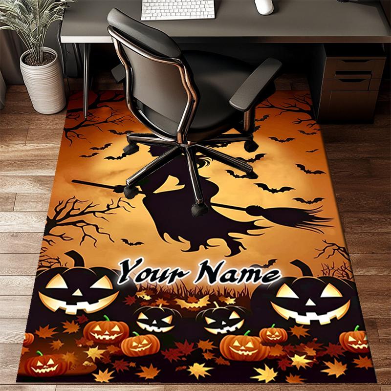 1PC Custom Name Halloween Witch And Pumpkins Theme Floor Mat Ideal for Living Room, Game Rooms, Office, Bedroom,Floor Mat Playful Design156