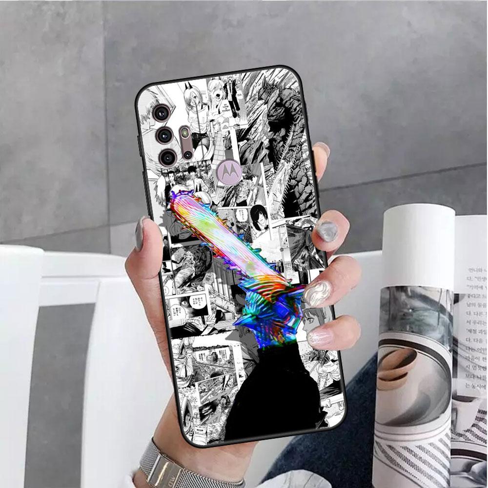 Black Luxury Case For Motorola G30 G60 G50 G22 G200 G9 G8 Play Power One Fusion Plus Edge 20 Fundas Cover Anime Chainsaw Man