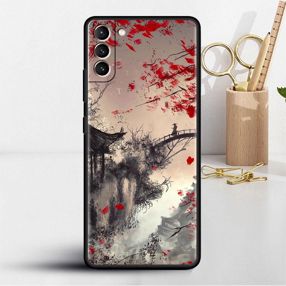 Landscape Ink Painting Japan Samurai Art Soft Case For Samsung Galaxy S22 S20 FE S21 S10 S9 Plus S8 Note 20 Ultra 10 Phone Shell