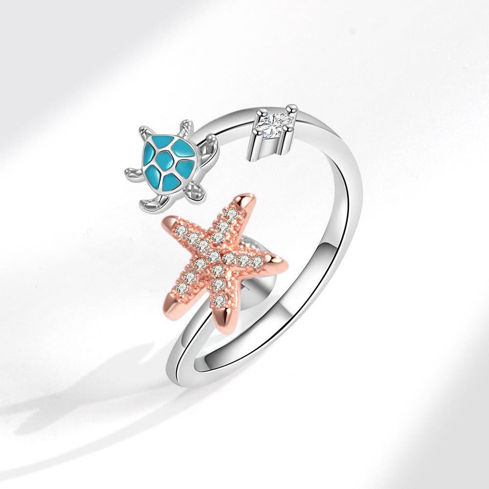 Turtle Star Anxiety Relief Adjustable Open Ring With Zirconia For Women