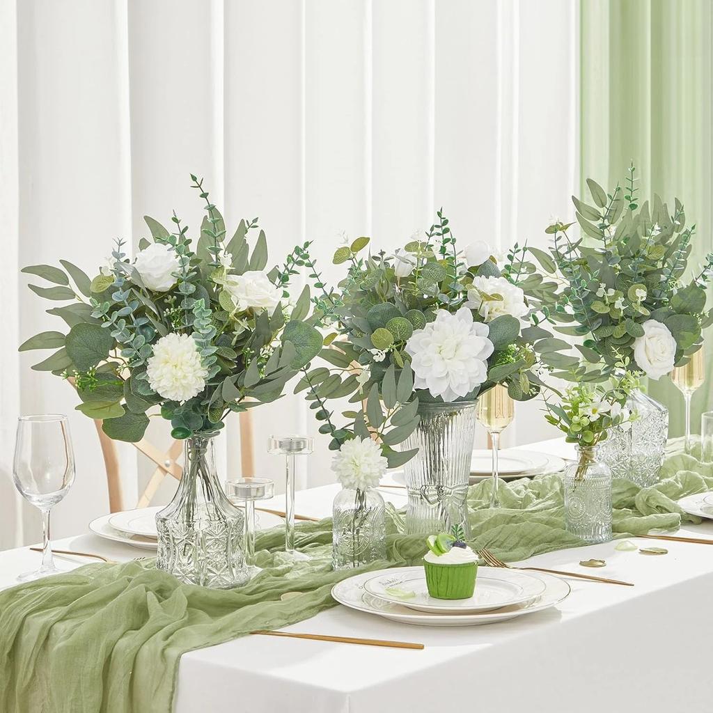 20pcs Artificial Mixed Eucalyptus Leaves Stems Silver Dollar Leaves for DIY Bouquets Floral Arrangement Home Wedding Decoration