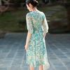 Elegant Silk Dress with Waist-Cinched Print