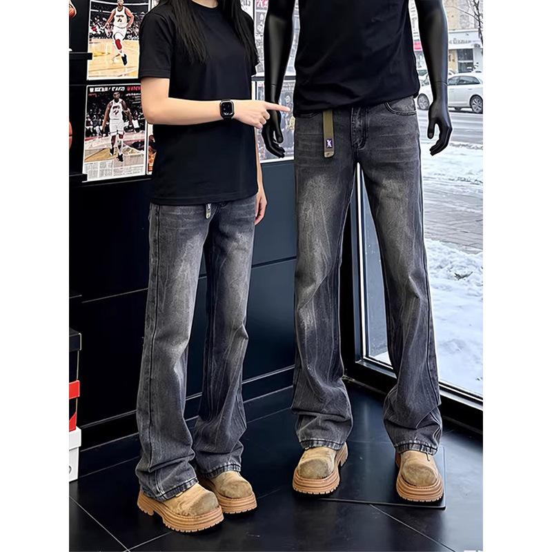 Spring new retro straight loose jeans men's vibe washed cat whiskers mid-waist non-elastic cotton Xintang