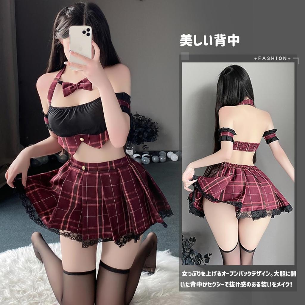 Sailor Uniform Sexy JK Skirt and Top School Sexy Summer High School Girl Adorable Costume Black Check [Deelltyle] Cosplay, Cosplay, Uniform, Set,