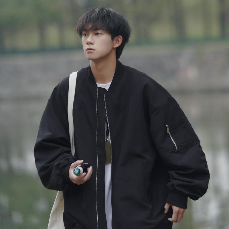 Весна и осень мужская новая ретро свободная повседневная бейсбольная куртка M чёрный