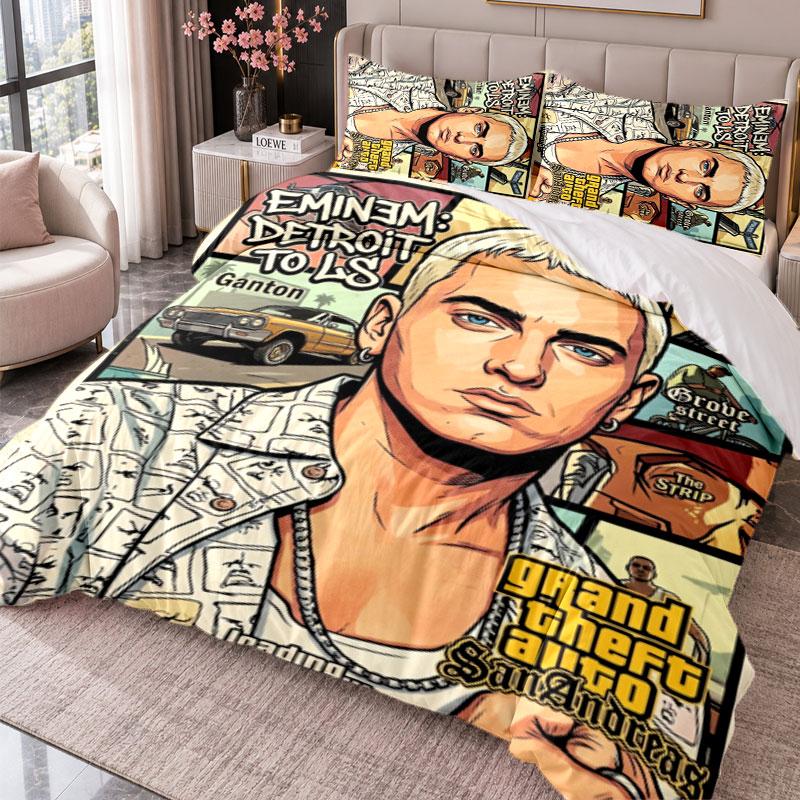 Eminem 3-teiliges Bettwäsche-Set Bettbezug mit zwei Kissenbezügen für Schlafzimmer Heimdekoration