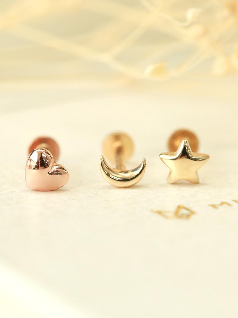 Minimalpiercing [0.8Mm] 14K Internal Mini Chubby Moon Star Heart Labret Piercing Earrings