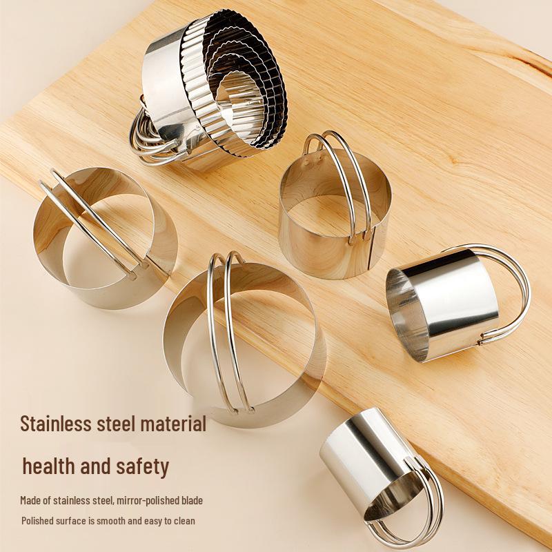Stainless Steel Biscuit Mold & Cookie Cake 5-Piece Set with Hanging Basket Handle Mousse Ring Baking Tools