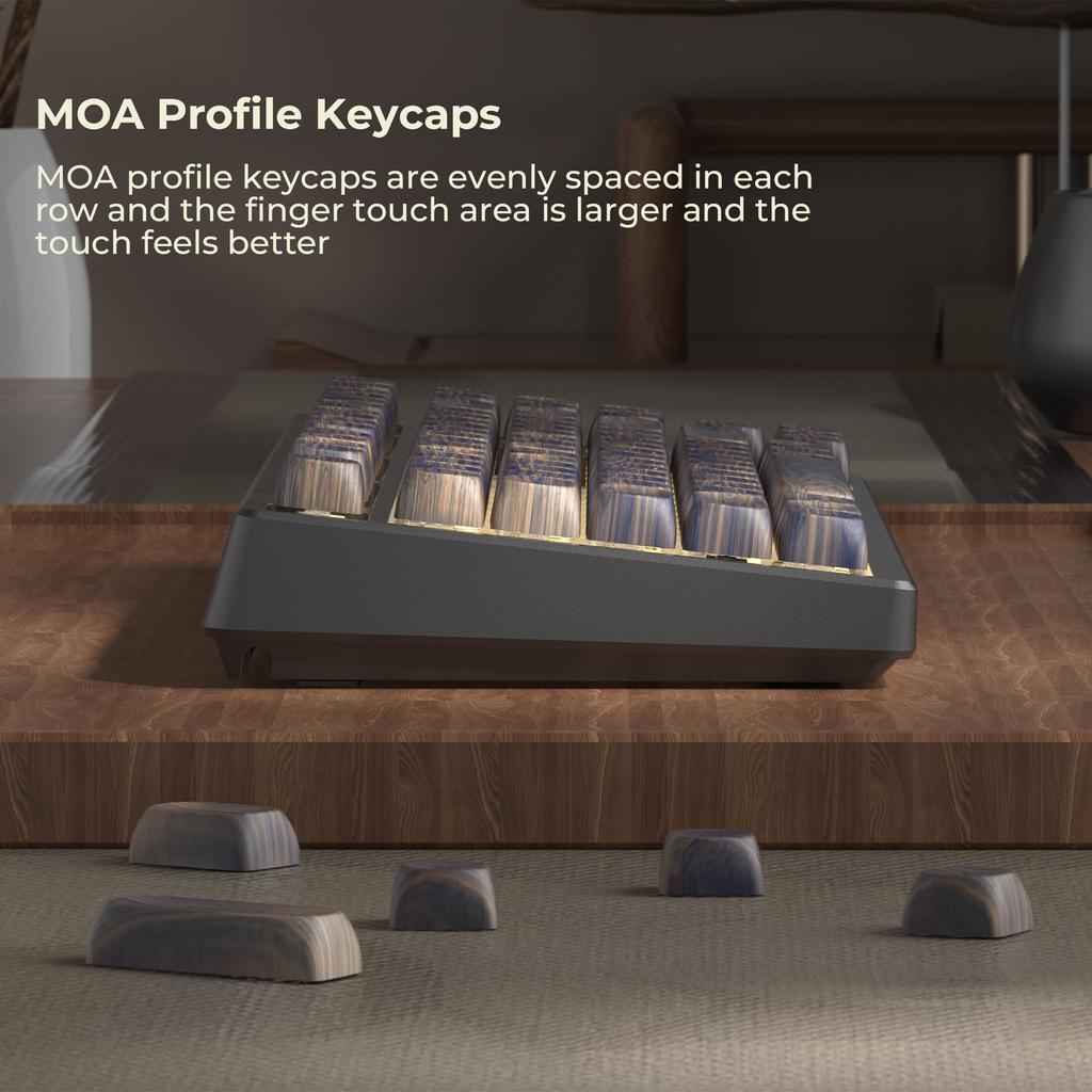 Wooden XVX MOA Keycaps PBT Double Shot 130 Pieces PBT Keycap Set Mechanical Keyboard Layout with Key Puller Walnut Texture English Layout Keycaps,
