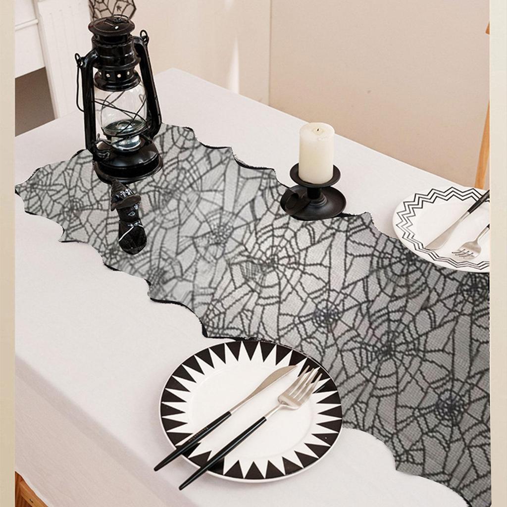 Halloween Black Lace Polyester Tablecloth for Party Decorations Fabric Easy To Cleaning Foldable Designs