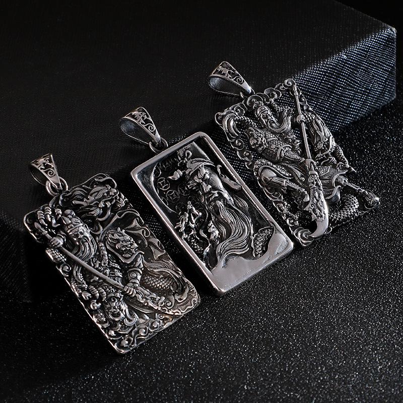 Ethnic Stainless Steel Guan Gong Pendant - Titan Steel Necklace with Retro Dragon Design