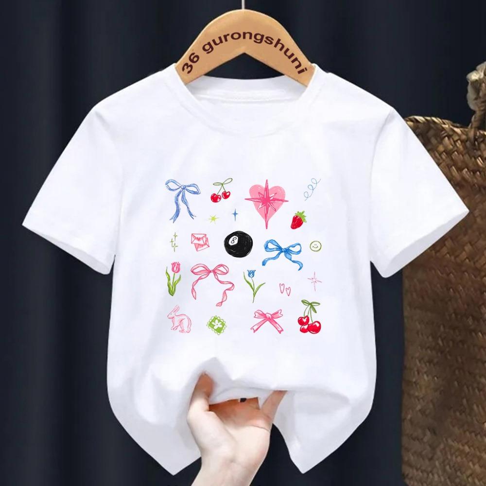 Fete de vară cu mânecă scurtă tricou copii top Toddler moda bowtie imprimare O-neck mânecă scurtă tricou copii haine de culoare bomboane