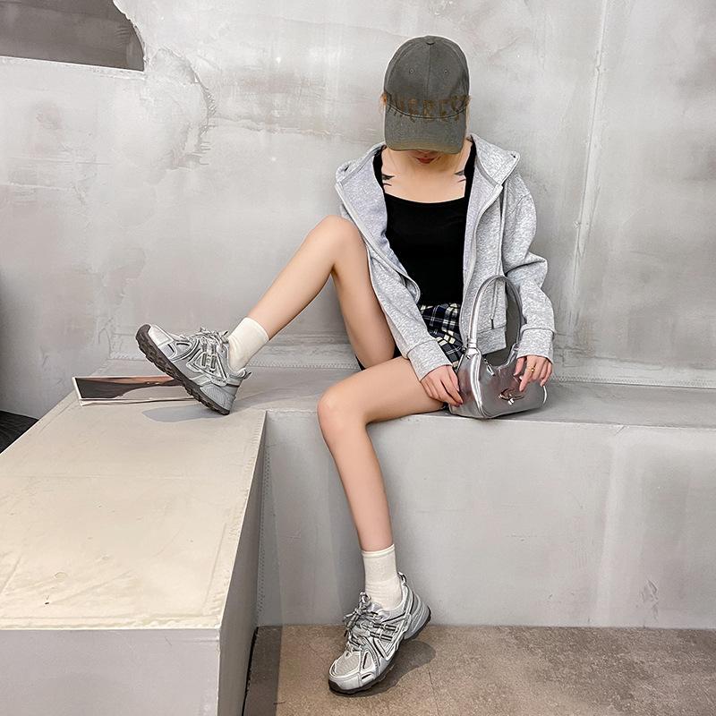 Leather retro mesh breathable running sneakers women's 2025 autumn new thick-soled versatile little dad shoes