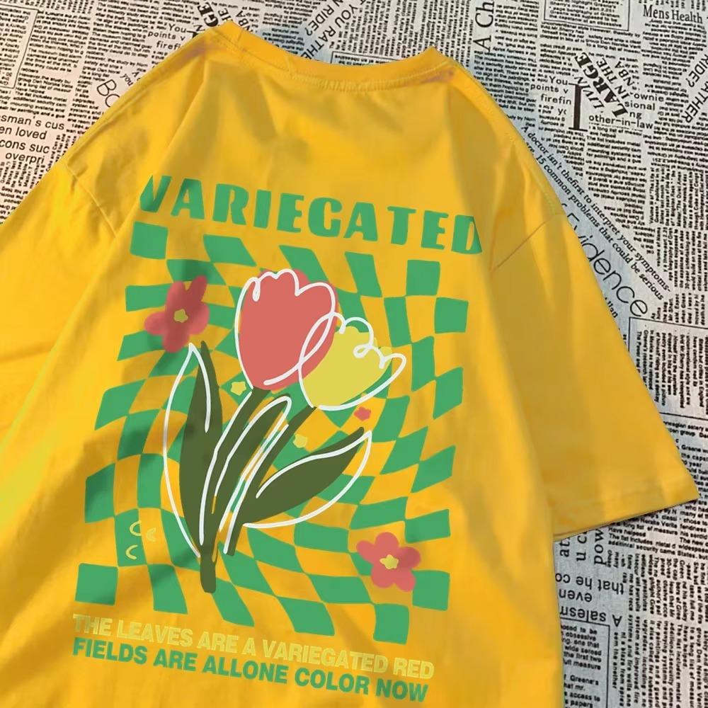 

Разноцветные тюльпаны зеленая сетка мужские и женские футболки летние свободные топы креативные хлопковые футболки повседневная толстовка парная футболка XXXXXL жёлтый