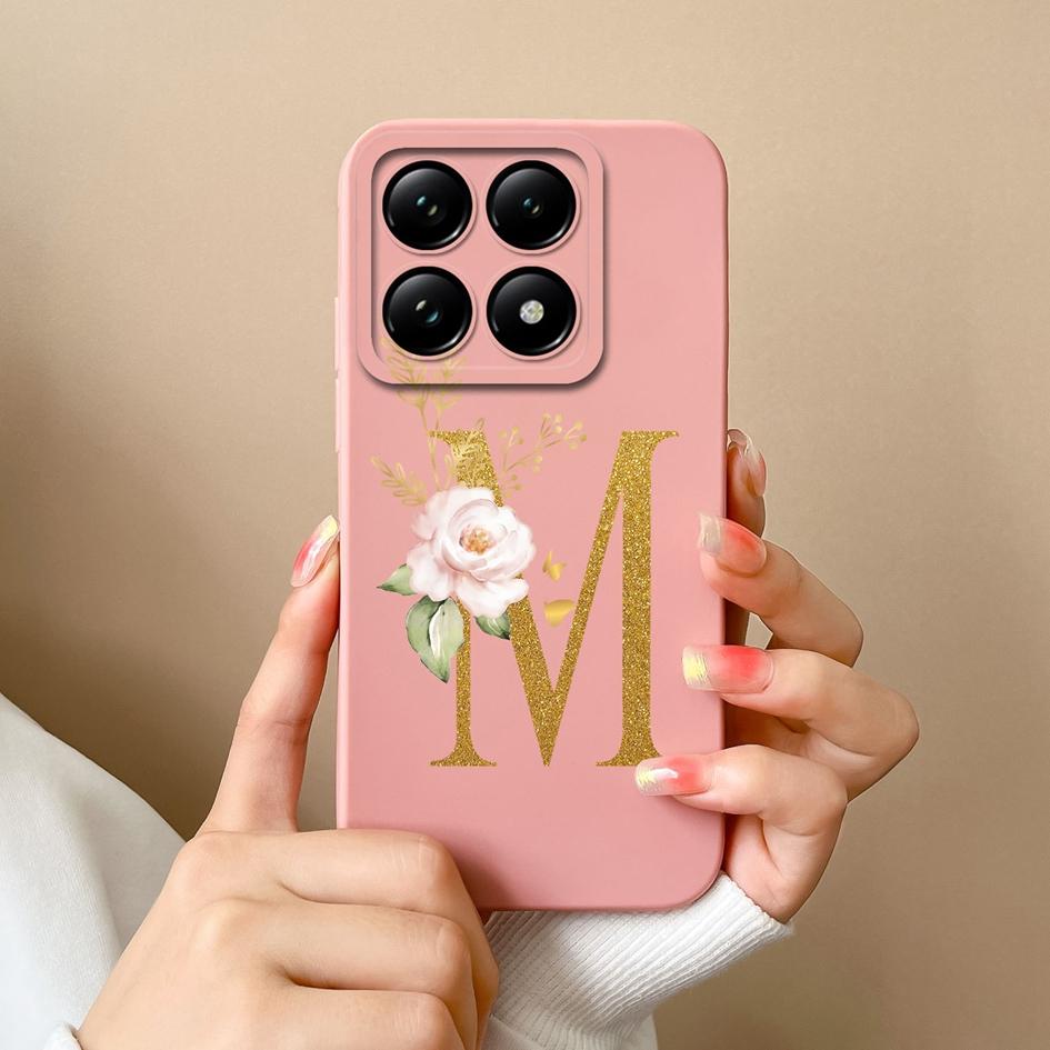 Liquid Soft Silicone Bumper For Xiaomi 14T Pro 5G 14 T Cover Pretty 26 Flower Letters Cases Anti Drop Housing Phone Shell Fundas