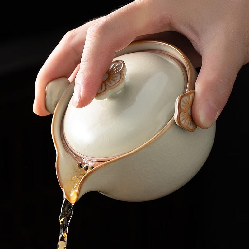 Shangqi Beige Ru Kiln Peach Blossom Teapot Set