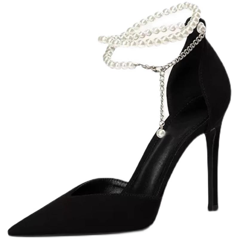Fashion New Popular Women Thin Heels Hollow Sandals Woman Pearl Butterfly Pointed Toe High Heels Pumps Women's Drees Shoes Wedding Shoes